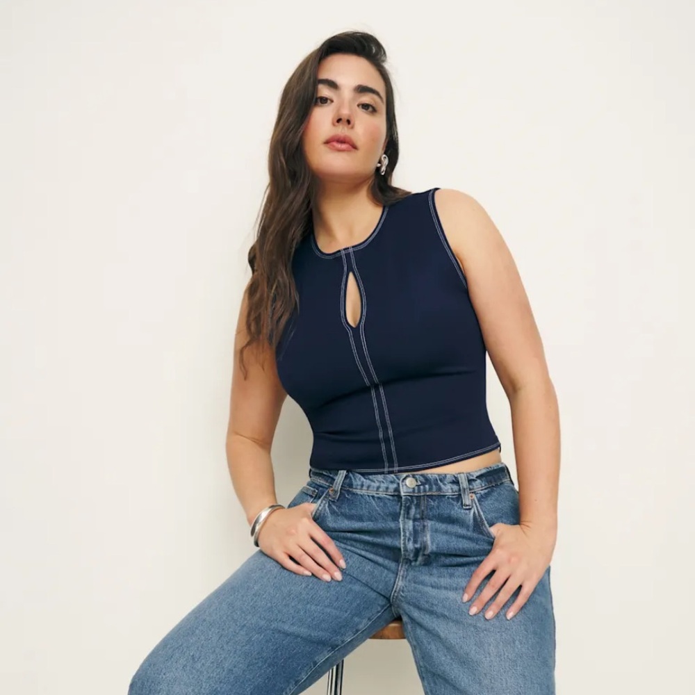 Reformation Navy Sleeveless Top
